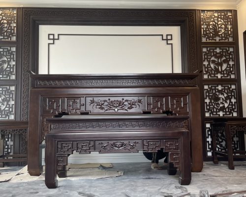 Mẫu sập thờ Sơn thủy kèm vách hậu khung viền ST240419