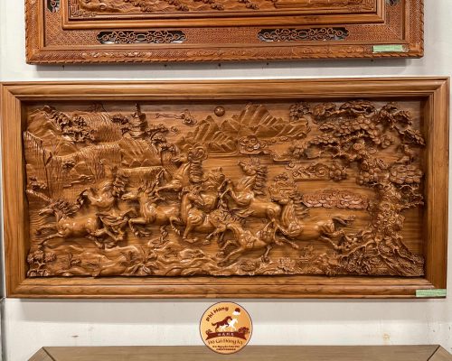 Tranh gỗ tích Mã đáo thành công gỗ Hương đỏ TA240211